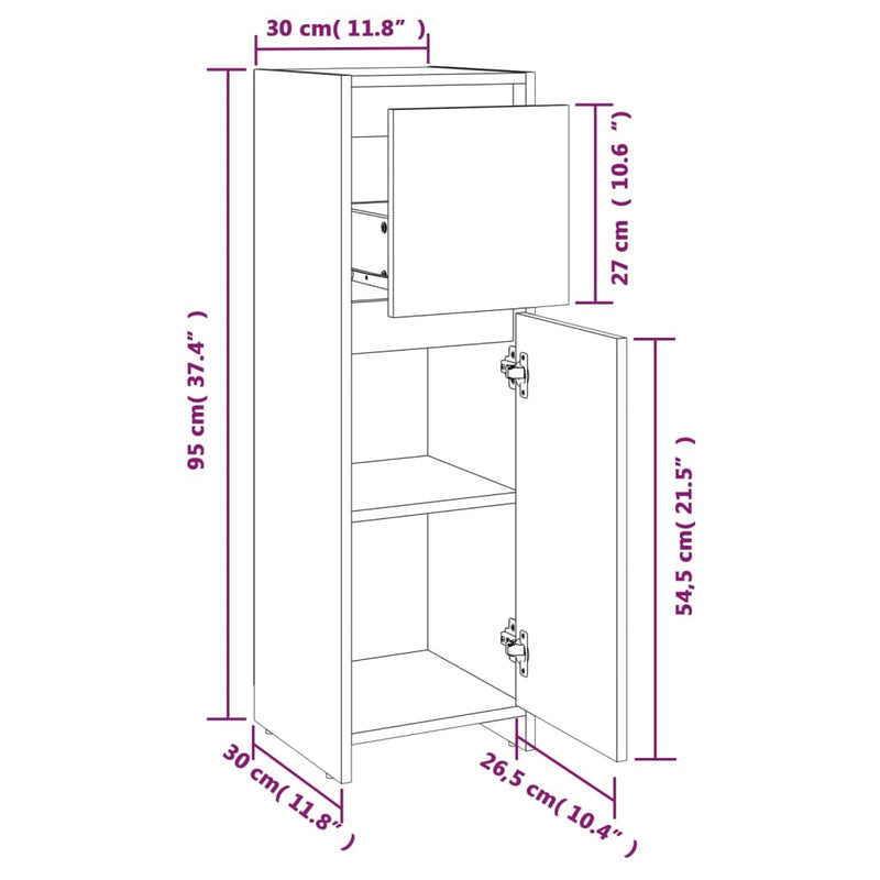 Badschrank Grau Sonoma 30x30x95 cm Holzwerkstoff