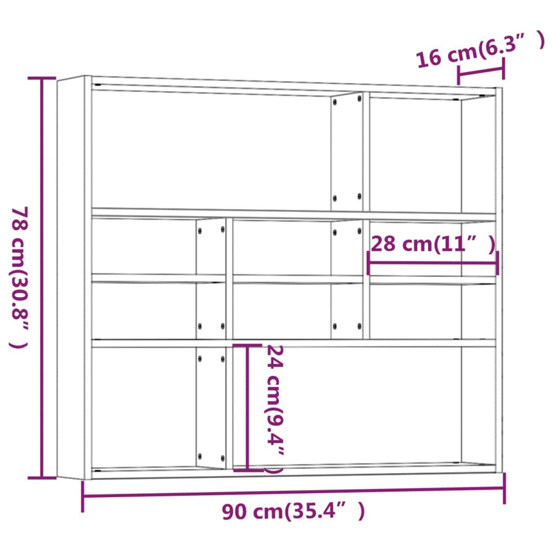 Wandregal Grau Sonoma 90x16x78 cm Holzwerkstoff