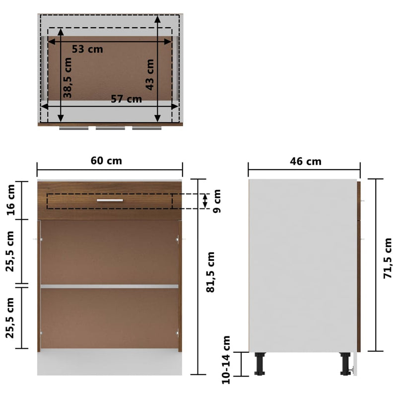 Unterschrank mit Schublade Braun Eichen-Optik 60x46x81,5 cm