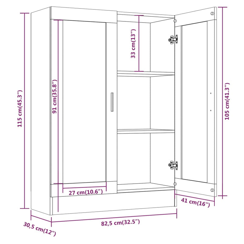 Vitrinenschrank Grau Sonoma 82,5x30,5x115 cm Holzwerkstoff