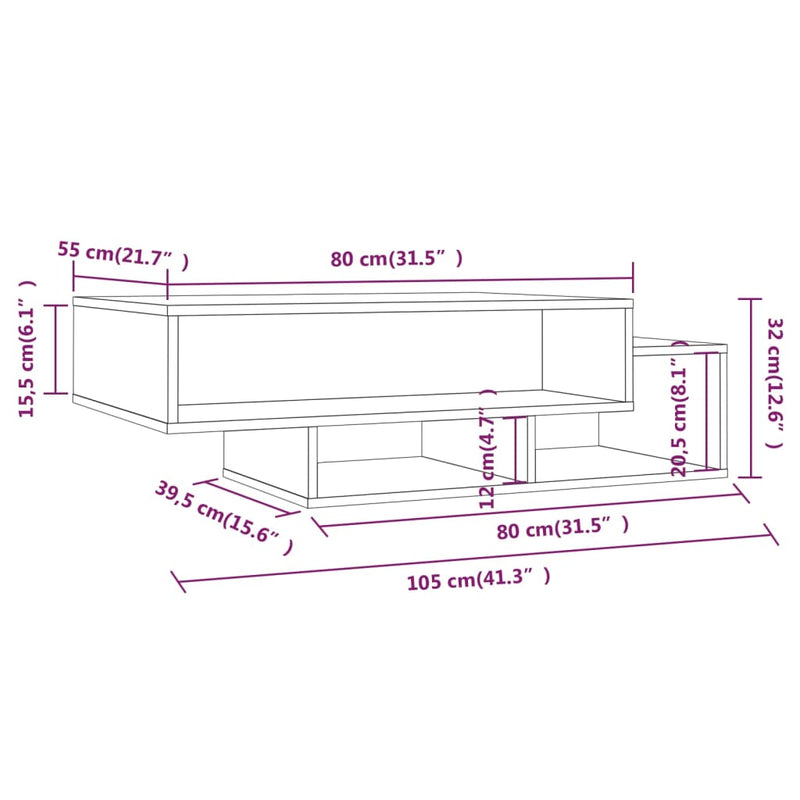 Couchtisch Grau Sonoma 105x55x32 cm Holzwerkstoff