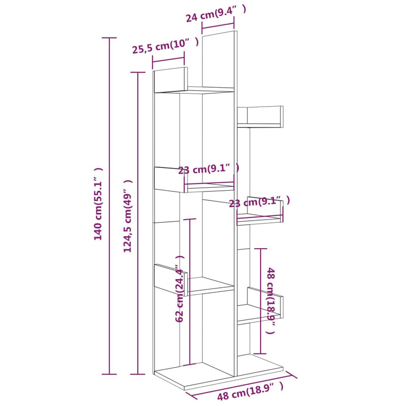 Bücherschrank 48x25,5x140 cm Räuchereiche Holzwerkstoff