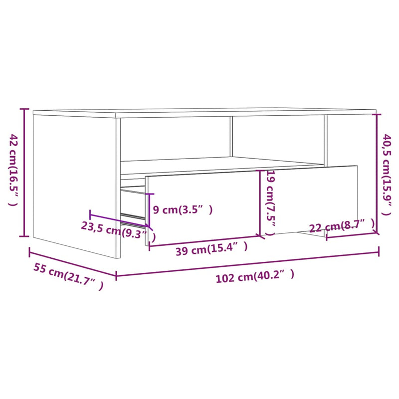 Couchtisch Weiß 102x55x42 cm Holzwerkstoff