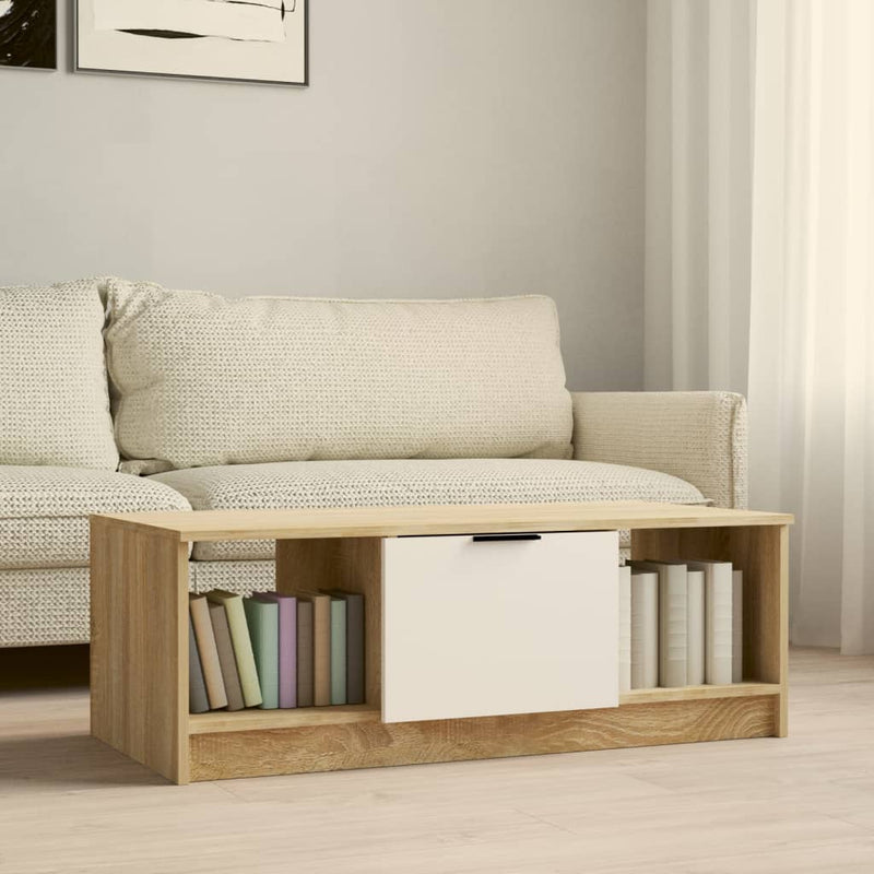 Couchtisch Weiß und Sonoma-Eiche 102x50x36 cm Holzwerkstoff