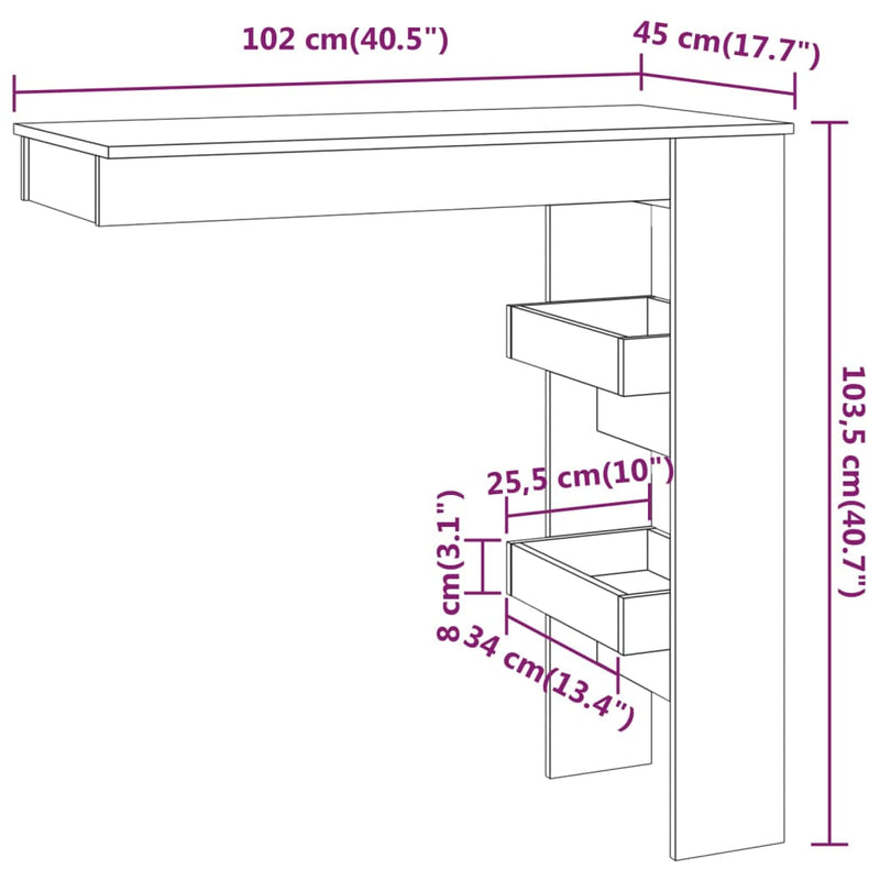 Wand-Bartisch Weiß 102x45x103,5 cm Holzwerkstoff