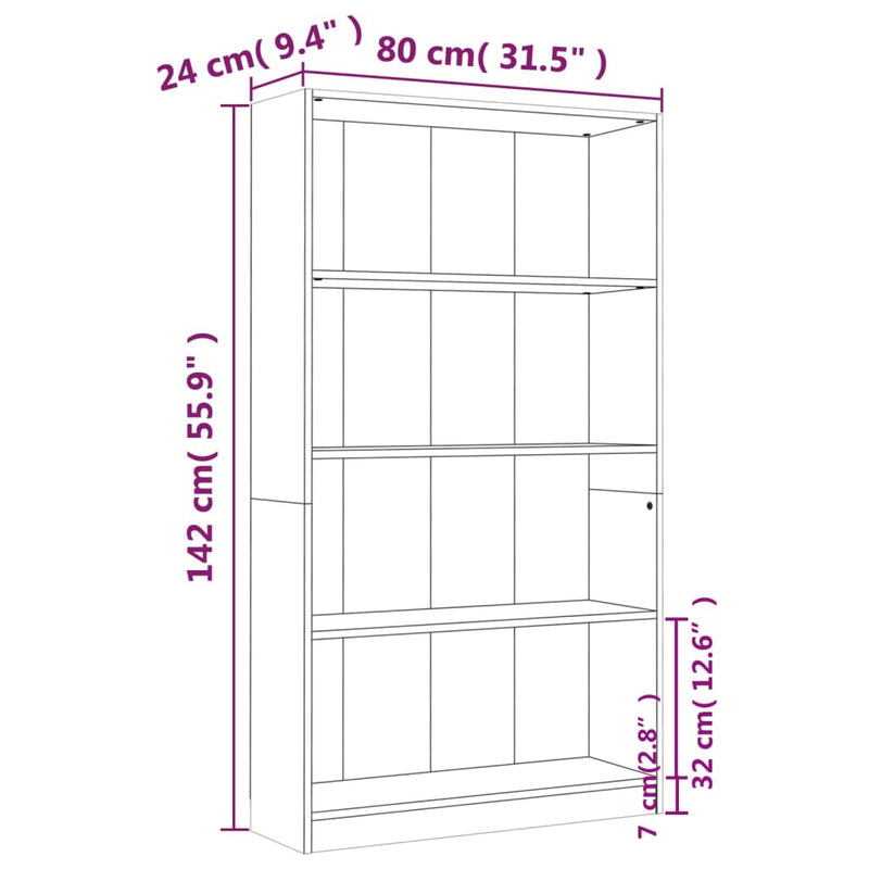 Bücherregal 4 Fächer Räuchereiche 80x24x142 cm Holzwerkstoff