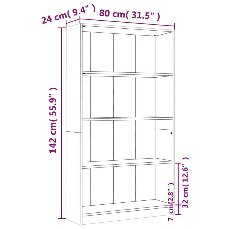 Bücherregal 4 Fächer Grau Sonoma 80x24x142 cm Holzwerkstoff