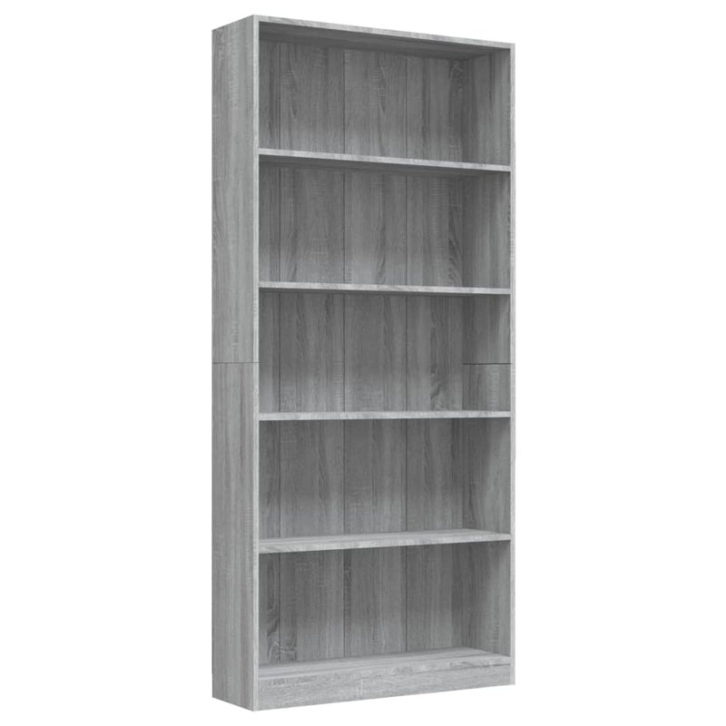 Bücherregal 5 Fächer Grau Sonoma-Eiche 80x24x175 Holzwerkstoff