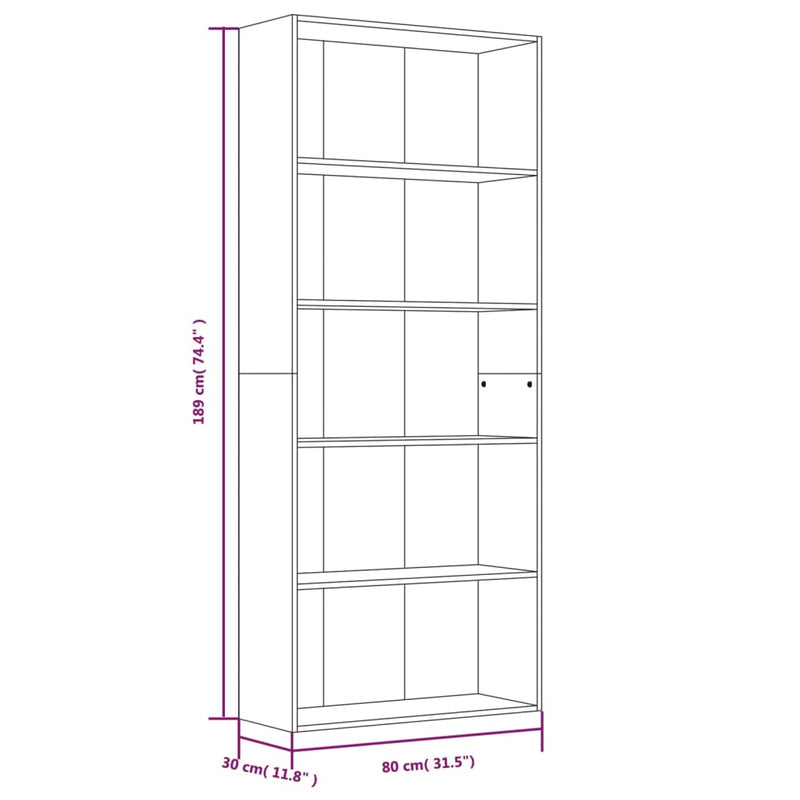 Bücherregal 5 Fächer Räuchereiche 80x30x189 cm Holzwerkstoff