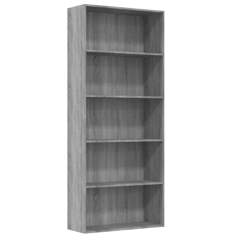 Bücherregal 5 Fächer Grau Sonoma 80x30x189 cm Holzwerkstoff