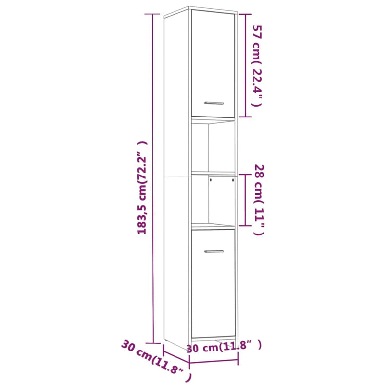 Badezimmerschrank Braun Eichen-Optik 30x30x183,5 cm