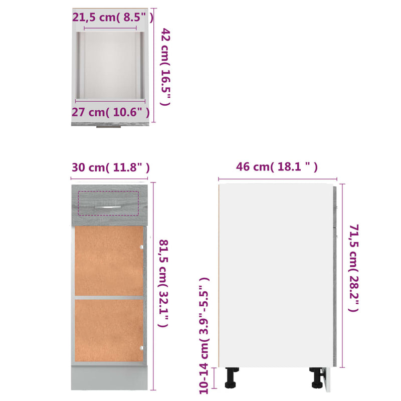 Unterschrank mit Schublade Grau Sonoma 30x46x81,5 cm