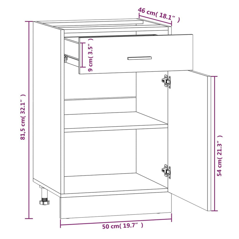 Unterschrank mit Schublade Räuchereiche 50x46x81,5 cm