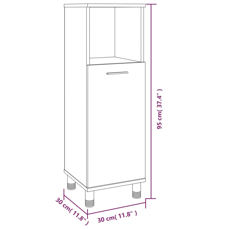 Badschrank Grau Sonoma 30x30x95 cm Holzwerkstoff