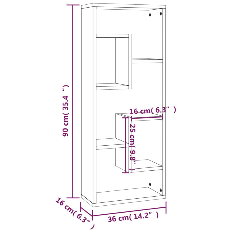 Wandregal Braun Eichen-Optik 36x16x90 cm Holzwerkstoff