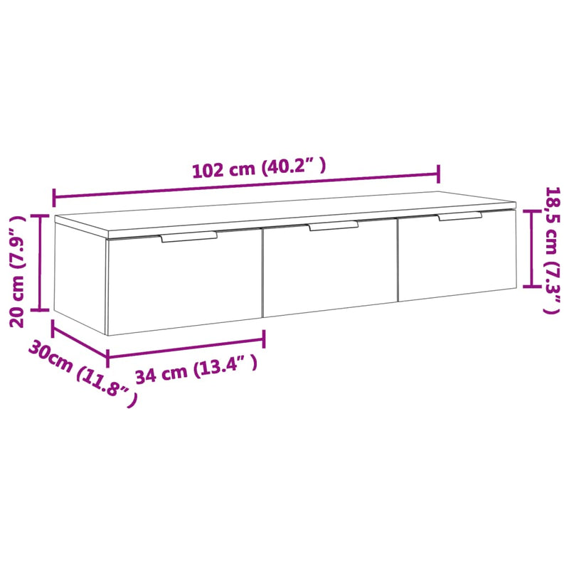 Wandschrank Schwarz 102x30x20 cm Holzwerkstoff