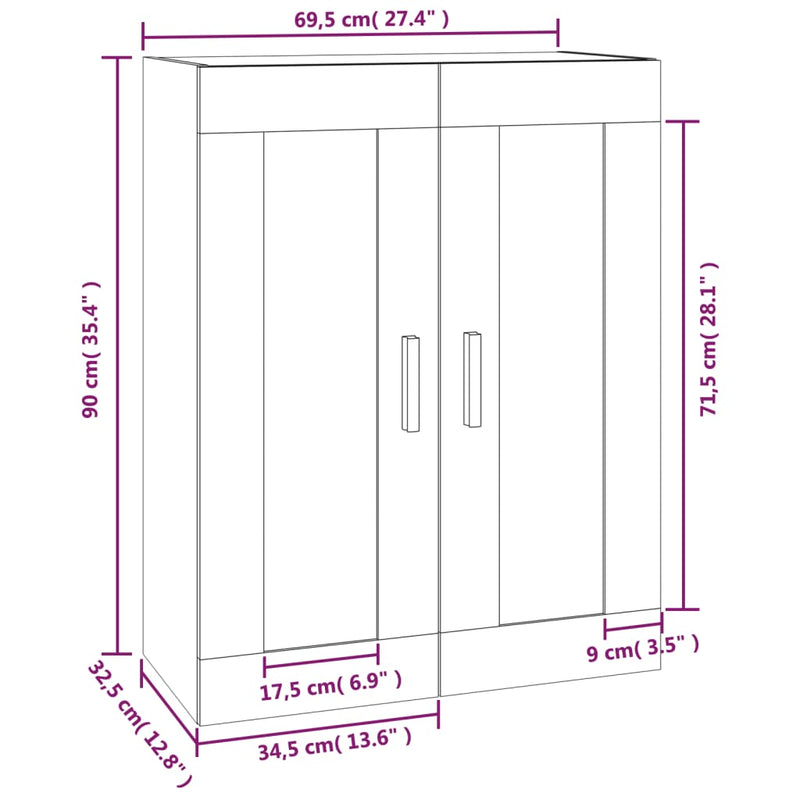 Wandschrank Weiß 69,5x32,5x90 cm Holzwerkstoff