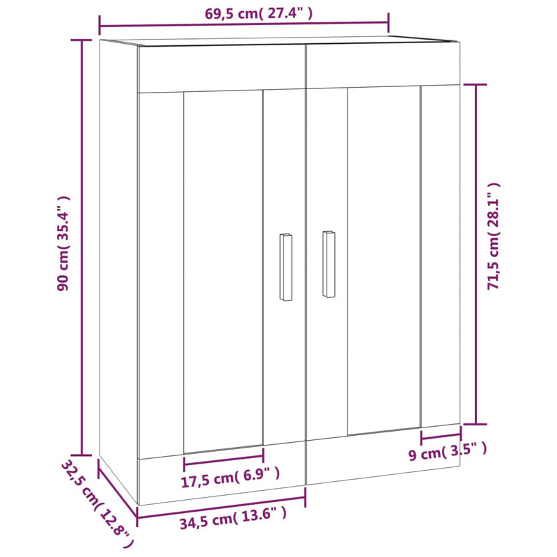 Wandschrank Hochglanz-Weiß 69,5x32,5x90 cm Holzwerkstoff