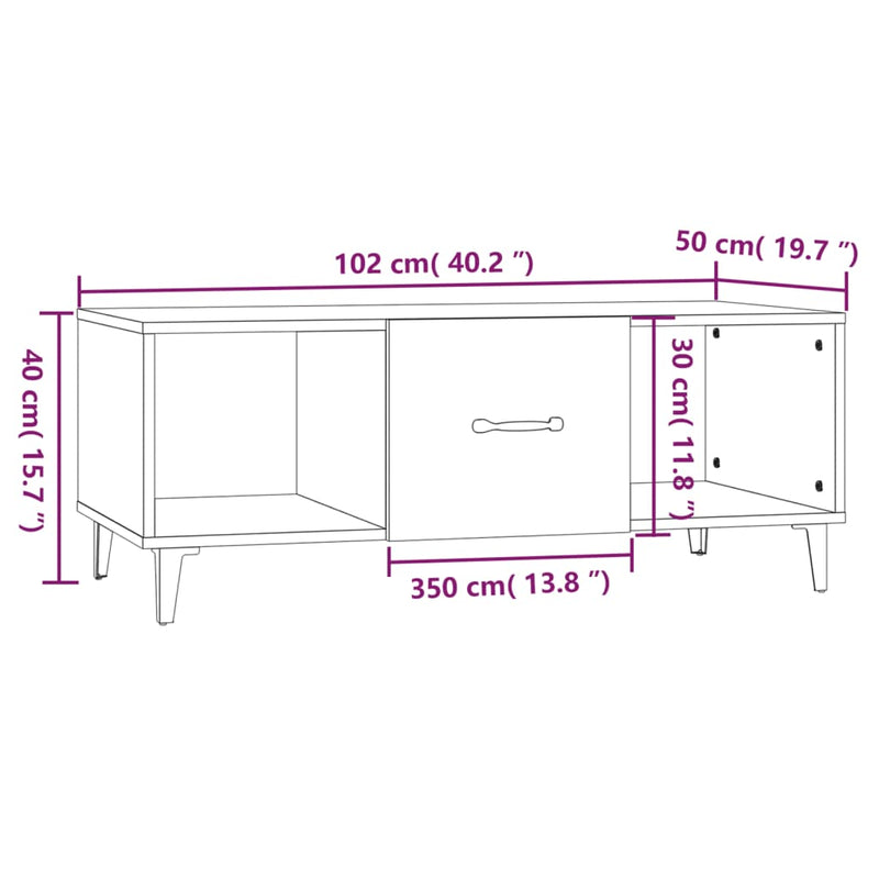 Couchtisch Hochglanz-Weiß 102x50x40 cm Holzwerkstoff