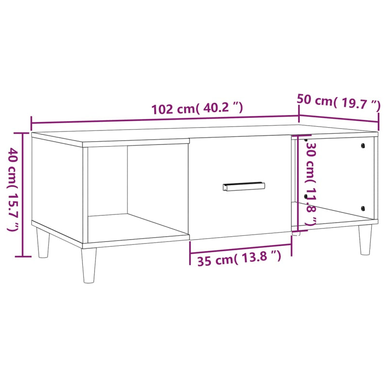 Couchtisch Grau Sonoma 102x50x40 cm Holzwerkstoff