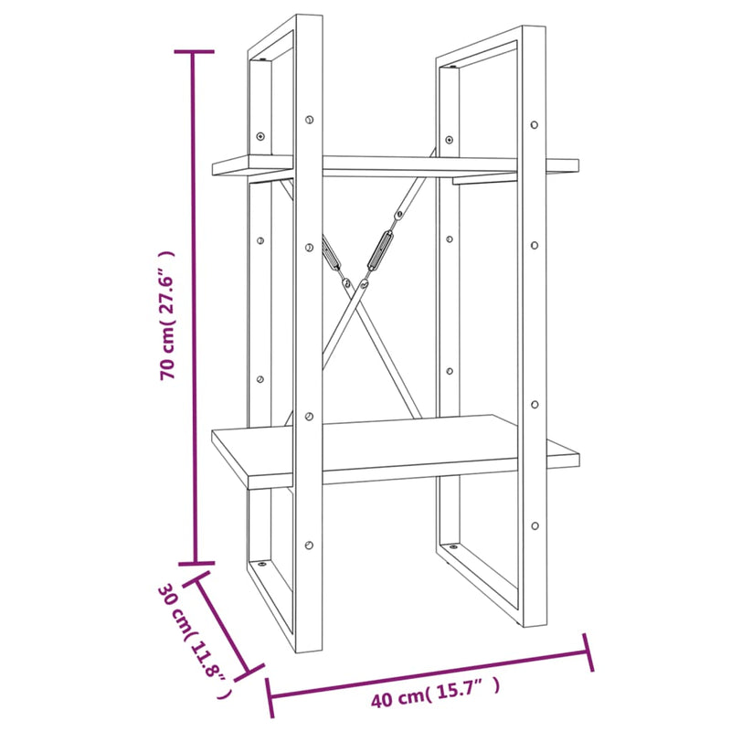 Bücherregal 2 Fächer Braun Eiche-Optik 40x30x70cm Holzwerkstoff