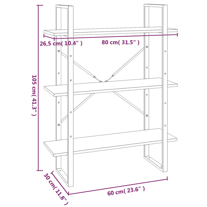 Bücherregal 5 Fächer Grau Sonoma-Eiche 80x30x175 Holzwerkstoff