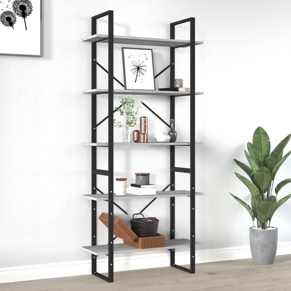 Bücherregal 5 Fächer Grau Sonoma-Eiche 80x30x175 Holzwerkstoff