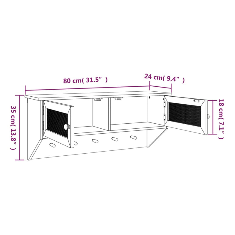 Wandgarderobe Weiß Holzwerkstoff und Rattan Natur