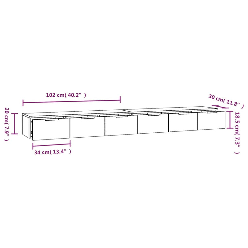 Wandschränke 2 Stk. Braun Eiche-Optik 102x30x20cm Holzwerkstoff