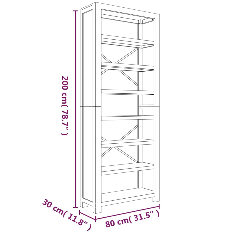 Bücherregal 7 Böden 80x30x200 cm Massivholz Akazie