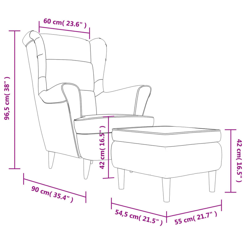 Ohrensessel mit Hocker Braun Samt