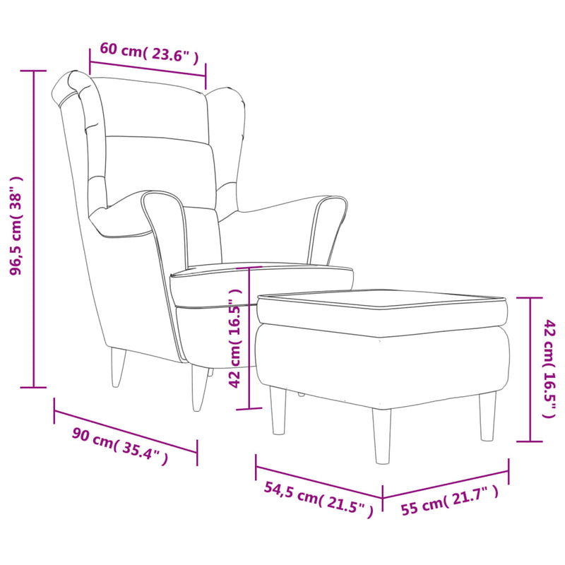 Ohrensessel mit Hocker Creme Samt