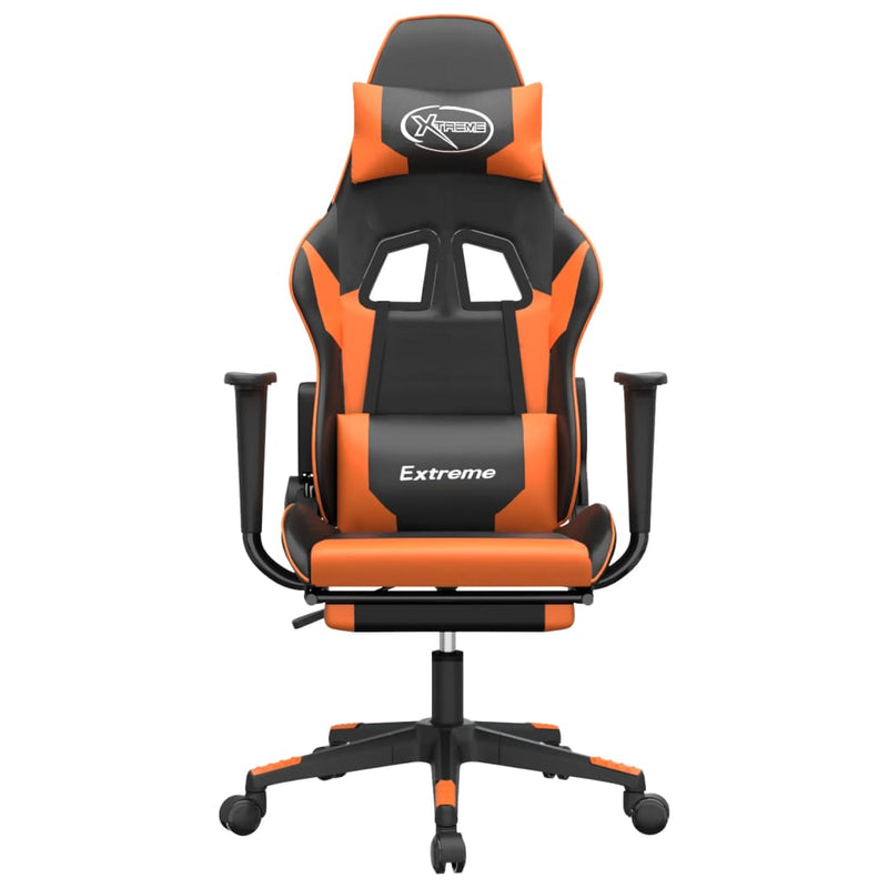 Gaming-Stuhl mit Massage & Fußstütze Schwarz Orange Kunstleder