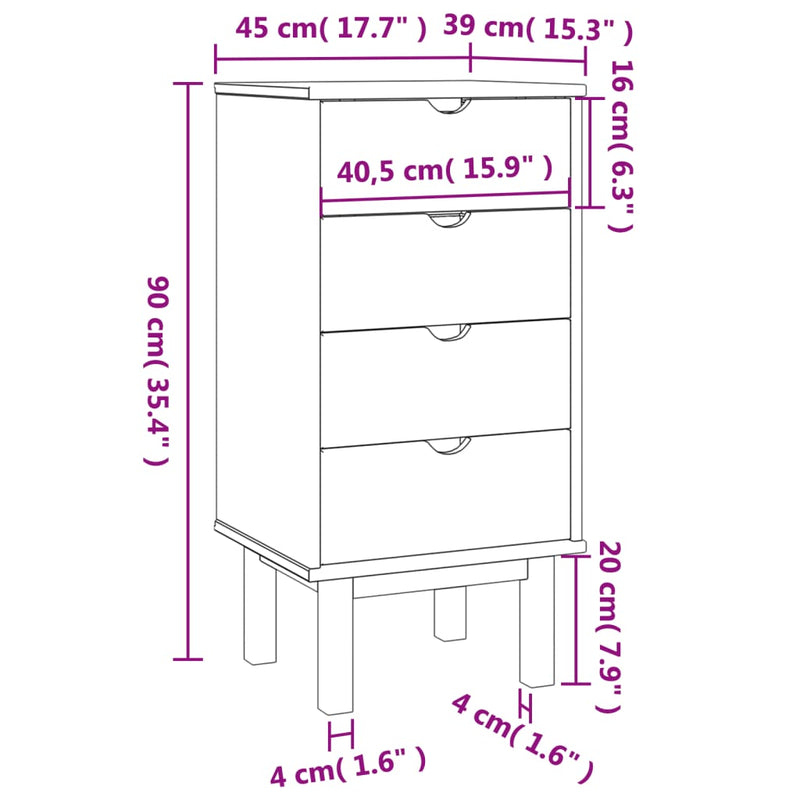 Schubladenschrank OTTA 45x39x90 cm Massivholz