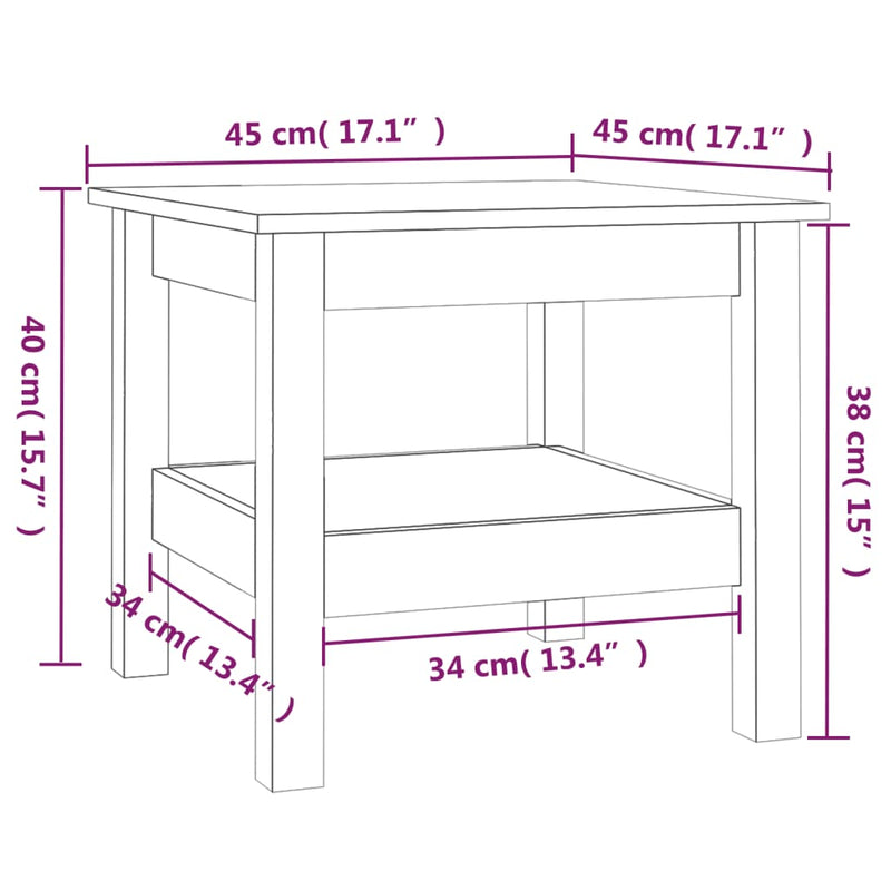 Couchtisch Schwarz 45x45x40 cm Massivholz Kiefer