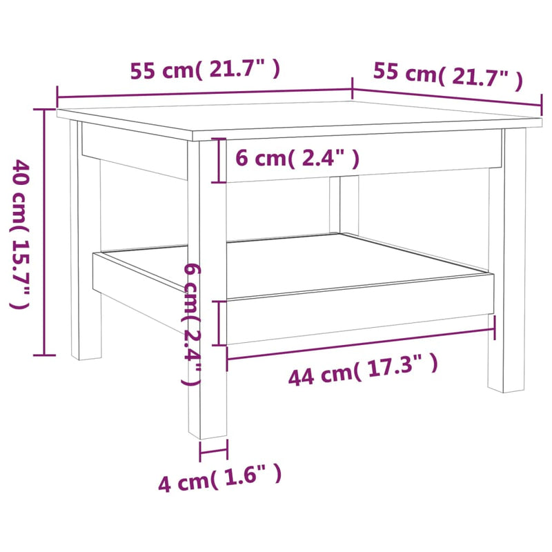 Couchtisch 55x55x40 cm Massivholz Kiefer