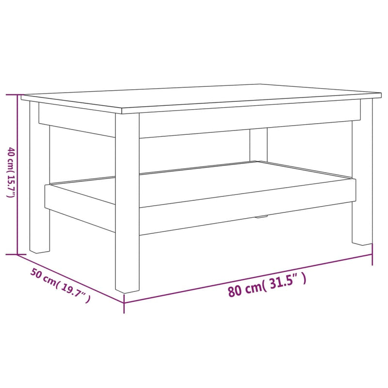 Couchtisch 80x50x40 cm Massivholz Kiefer