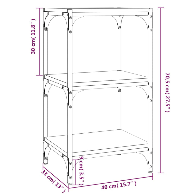 Bücherregal Braun Eichen-Optik 40x33x70,5cm Holzwerkstoff Stahl