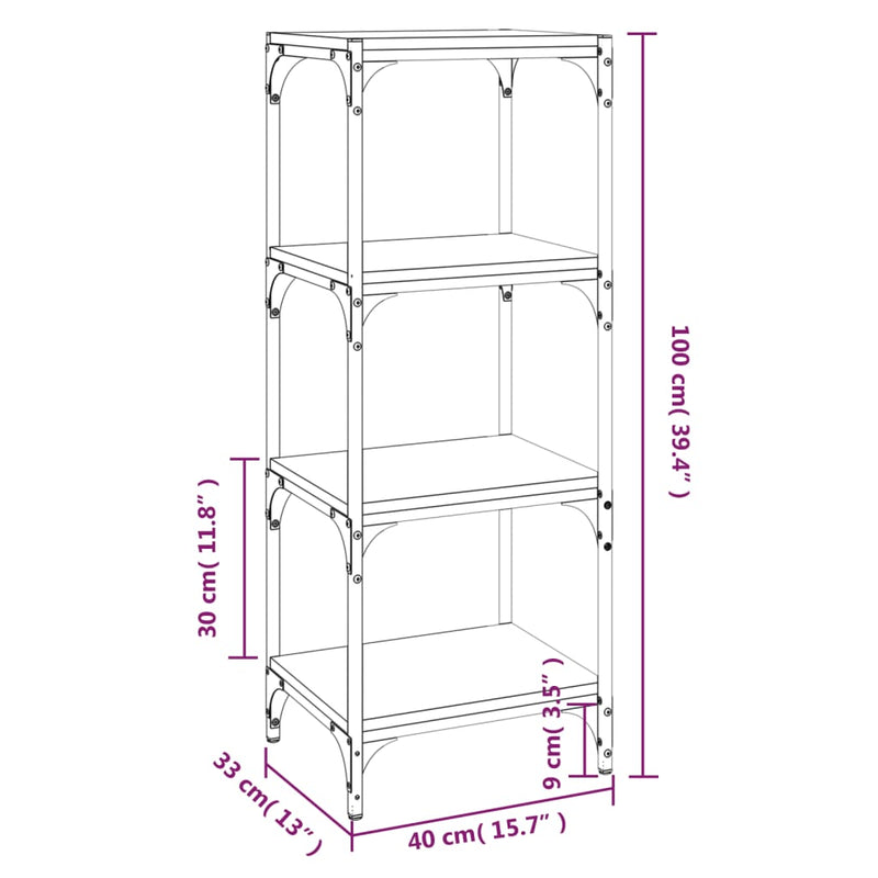 Bücherregal Braun Eichen-Optik 40x33x100 cm Holzwerkstoff Stahl