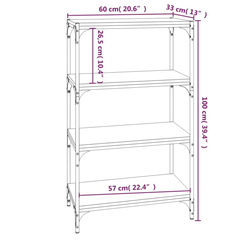 Bücherregal Schwarz 60x33x100 cm Holzwerkstoff und Stahl