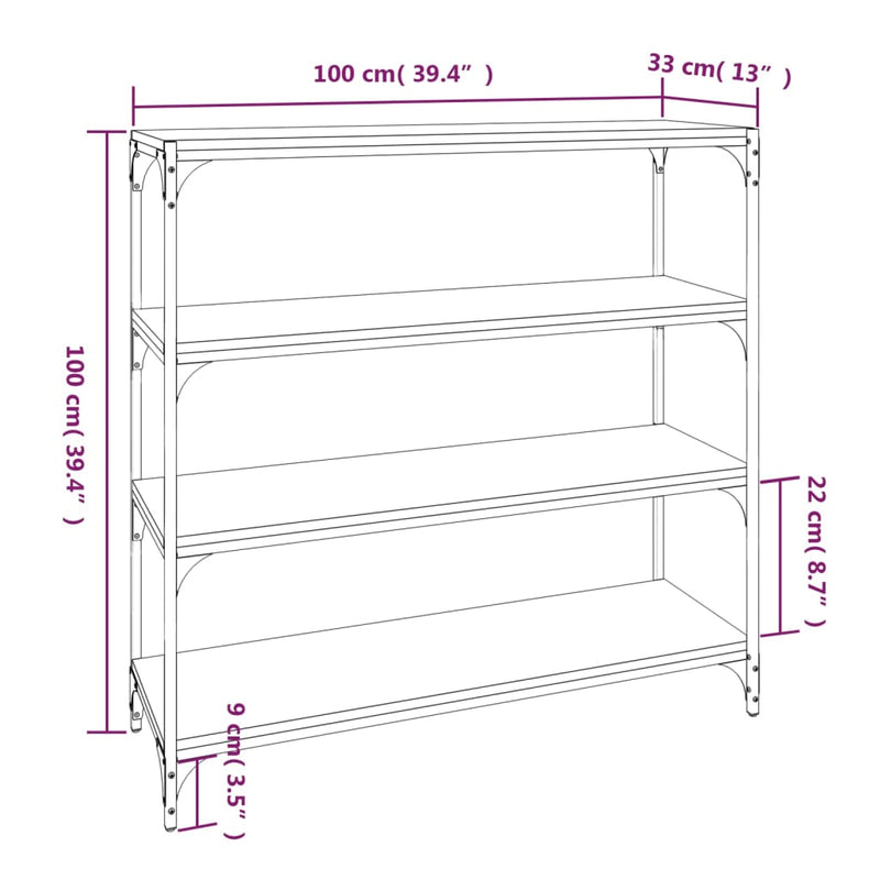 Bücherregal Braun Eichen-Optik 100x33x100cm Holzwerkstoff Stahl