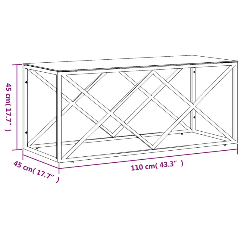 Couchtisch 110x45x45 cm Edelstahl und Glas