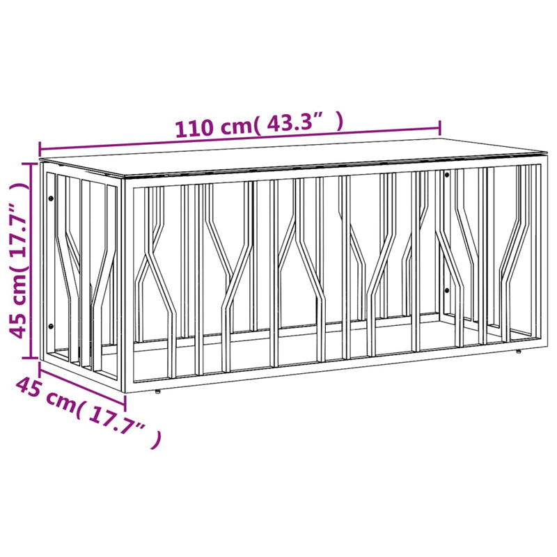 Couchtisch Silbern 110x45x45 cm Edelstahl und Glas