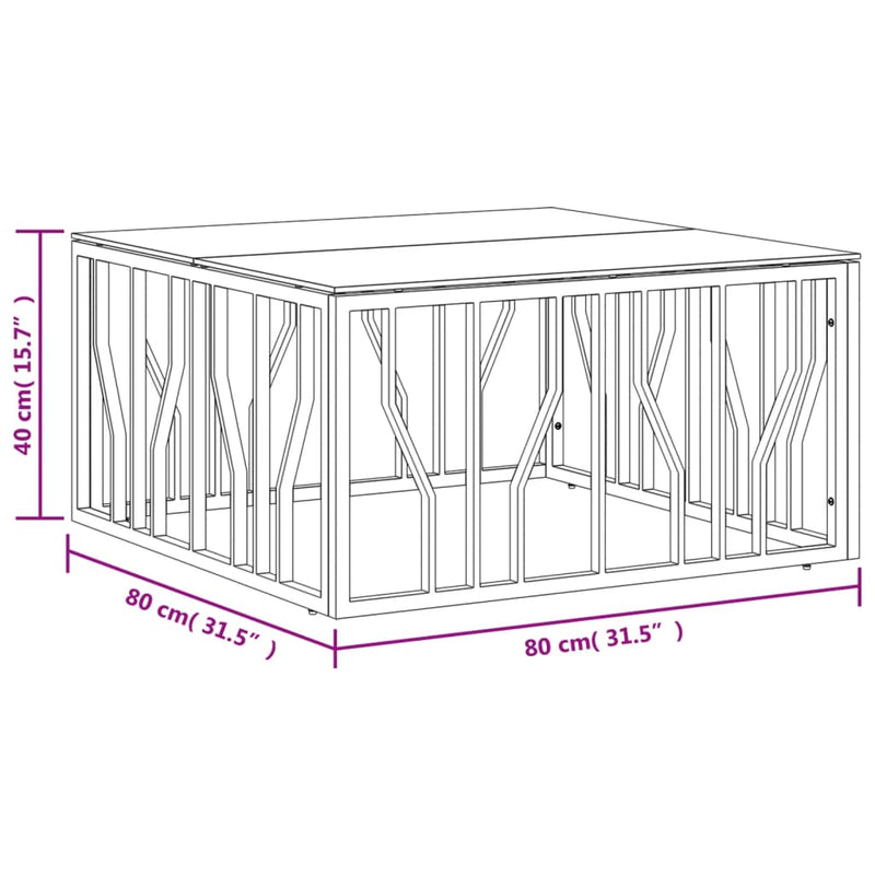 Couchtisch 80x80x40 cm Edelstahl und Glas