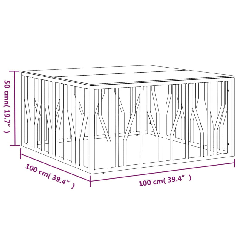 Couchtisch 100x100x50 cm Edelstahl und Glas