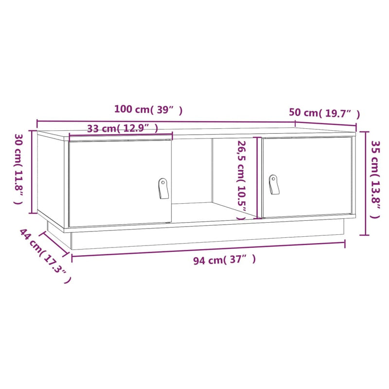 vidaXL Couchtisch 100x50x35 cm Massivholz Kiefer