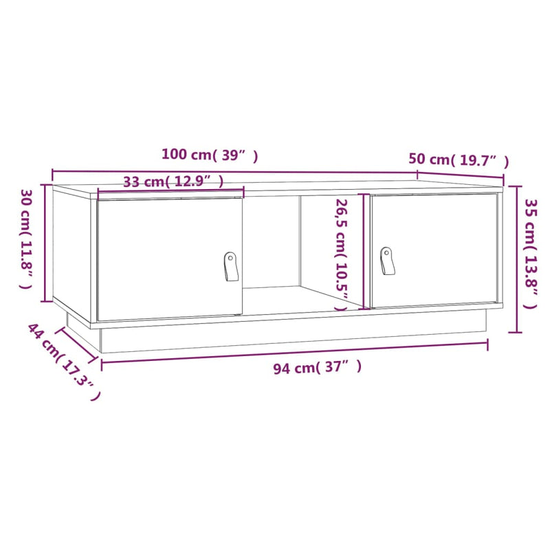 Couchtisch Schwarz 100x50x35 cm Massivholz Kiefer