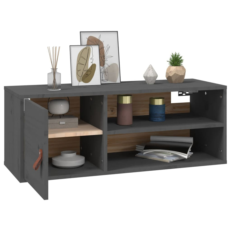 Wandschrank Grau 80x30x30 cm Massivholz Kiefer