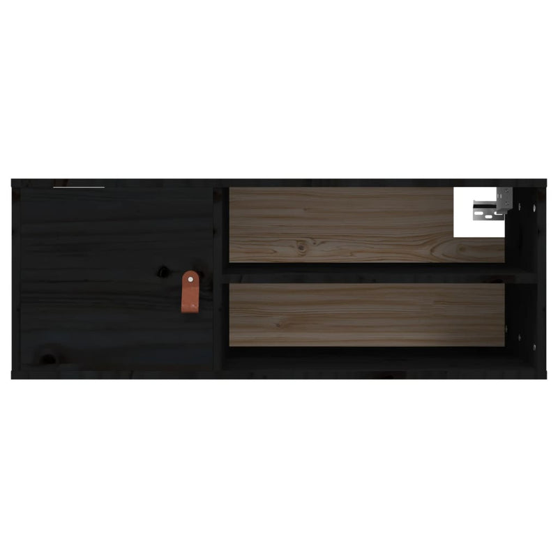 Wandschrank Schwarz 80x30x30 cm Massivholz Kiefer