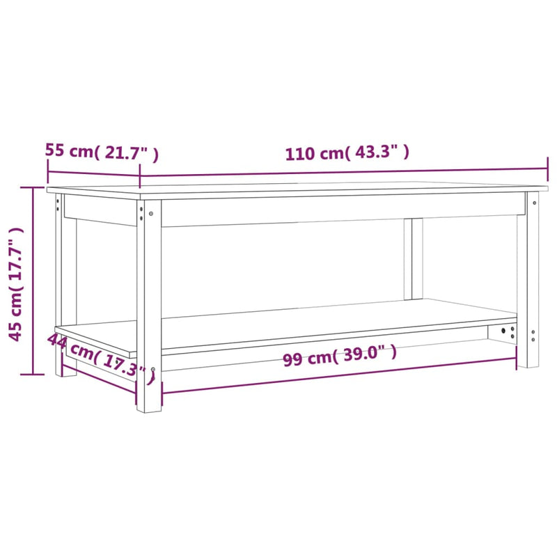 Couchtisch Grau 110x55x45 cm Massivholz Kiefer